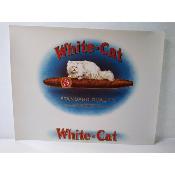 Fluffy White Cat Vintage Box Label Original Embossed Kitten Sits On Cigar 1920s - Picture 2 of 4